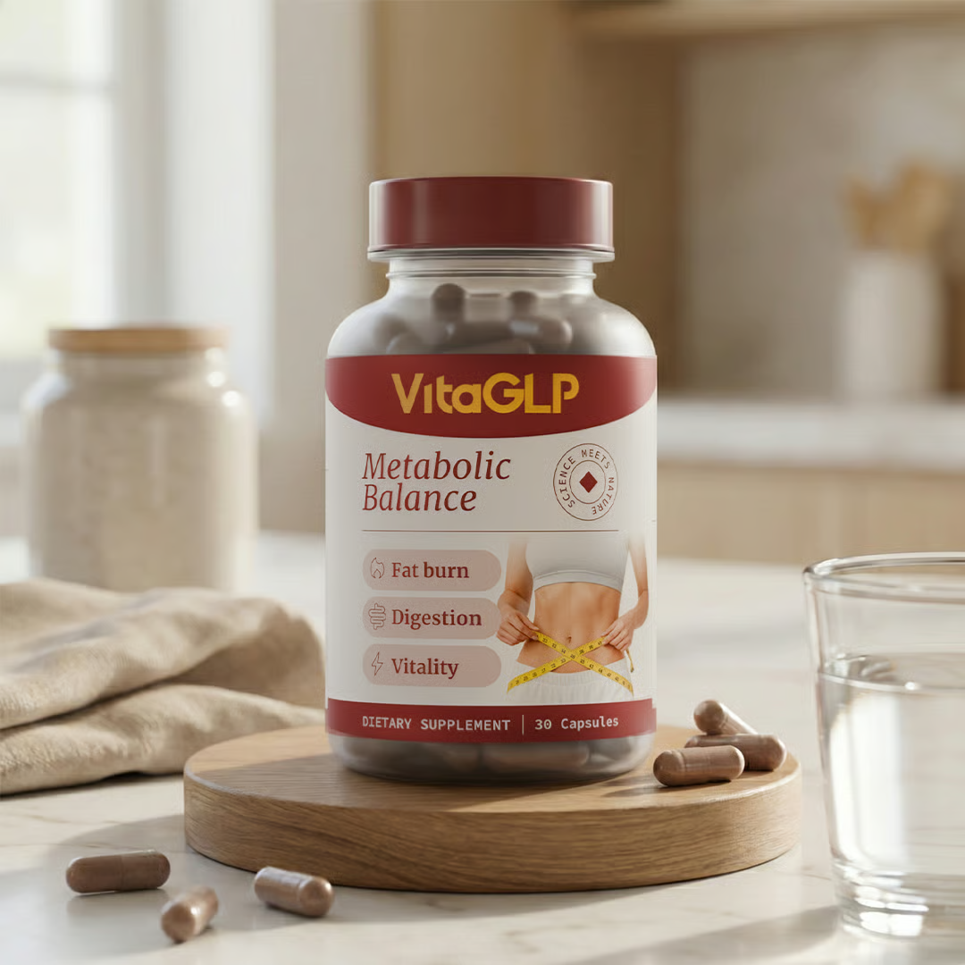 VitaGLP Dose auf runder Holzplatte